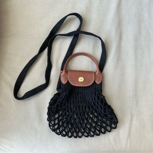 Barely Used Black Longchamp Le Pliage Filet XS Mesh bag